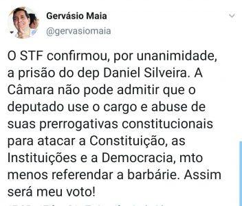 Gervásio diz que votará pela cassação do mandato do deputado federal Daniel Silveira