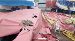 Ventos fortes derrubam estrutura de circo no Alto do Mateus, em João Pessoa