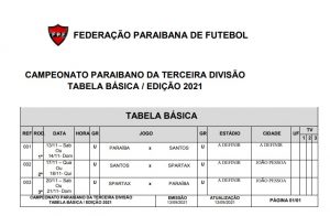 Três times vão disputar a 3ª divisão do Campeonato Paraibano; FPF-PB já divulgou a tabela básica