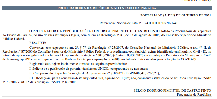 MPF investiga compra de 4 mil testes da Covid-19 em prefeitura da Paraíba