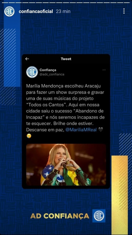 Clubes e atletas paraibanos se solidarizam com a morte de Marília Mendonça