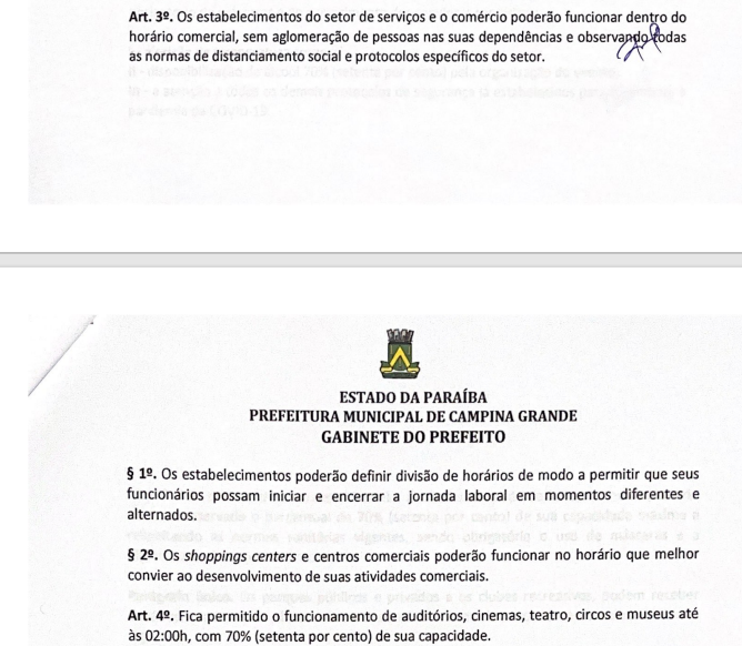 Prefeitura de Campina Grande publica novo decreto com regras para shows, restaurantes e jogos de futebol