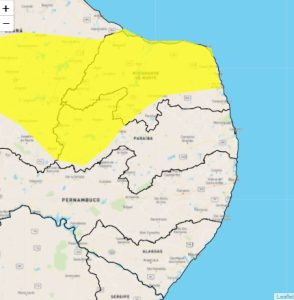 Alerta amarelo de chuvas intensas é emitido para 73 cidades da Paraíba