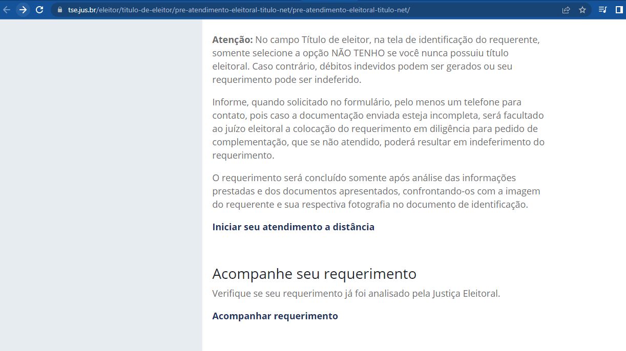 Captura de tela do passo 3 para emitir título de eleitor na Paraíba