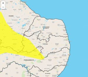 Inmet emite alerta amarelo de perigo potencial de chuvas intensas para 48 cidades da Paraíba