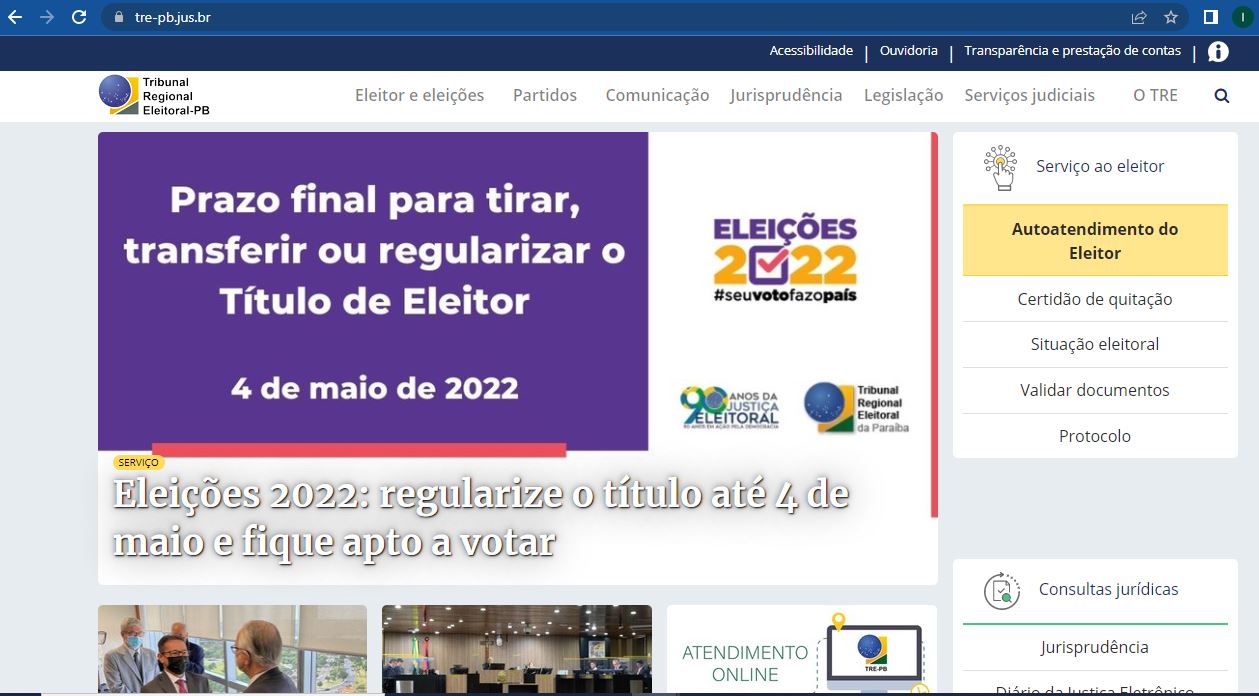 Captura de tela do passo 1 para título de eleitor na Paraíba
