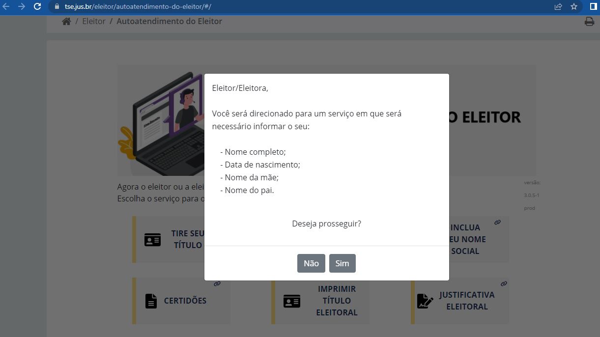 Captura de tela do passo 2 para tirar título de eleitor na Paraíba