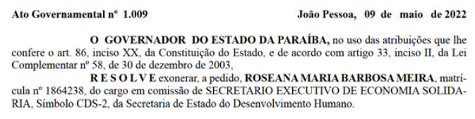 Roseana Meira é exonerada da Secretaria Executiva de Economia Solidária