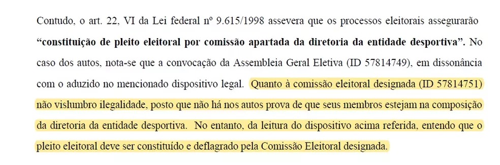 Trecho da decisão do juiz Onaldo Rocha de Queiroga sobre a suspensão da eleição na FPF-PB — Foto: Reprodução / TJ-PB