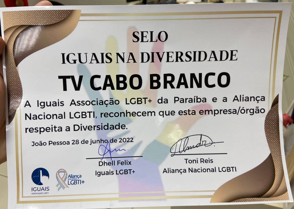 TV Cabo Branco recebe Selo de 'Iguais na Diversidade', no Dia do Orgulho LGBT+