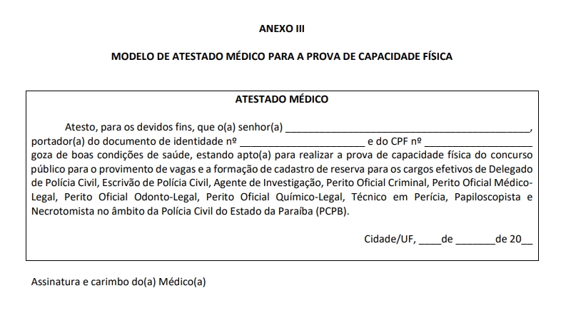anexo III do edital da Polícia Civil da Paraíba