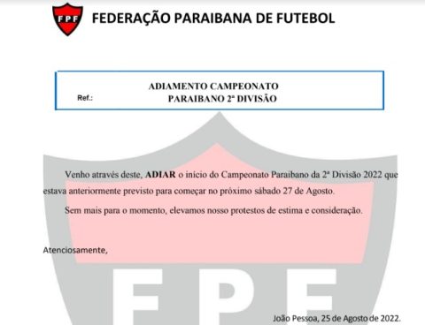 FPF adia o início da 2ª divisão do Paraibano, que agora não tem data para começar