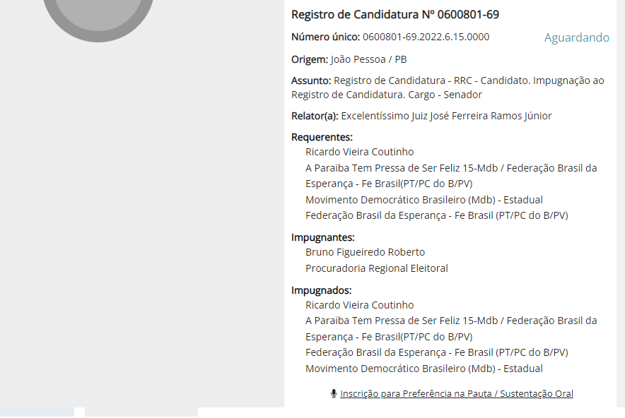Registro de candidatura de Ricardo Coutinho é incluído na pauta de julgamento do TRE