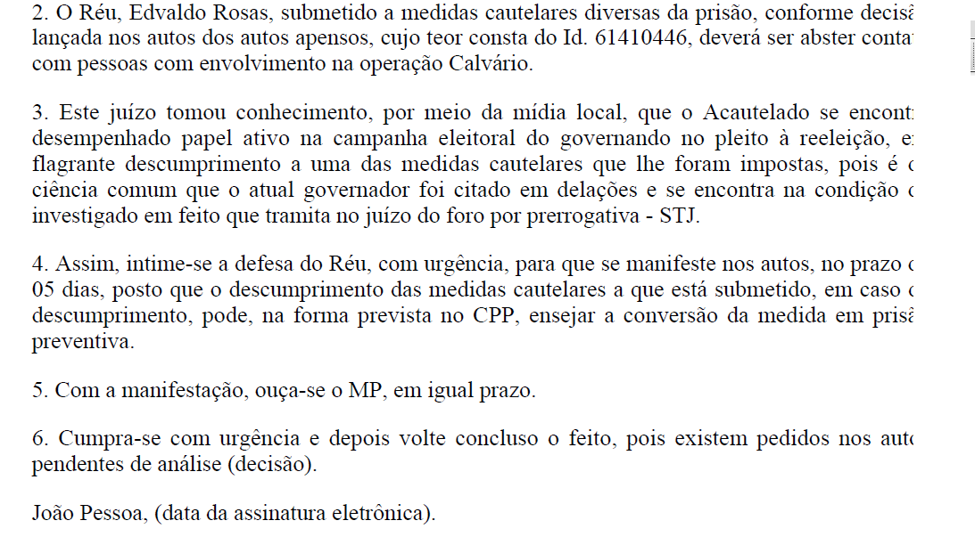 Juiz pede explicações a Edvaldo Rosas sobre possível participação dele na campanha de João Azevêdo