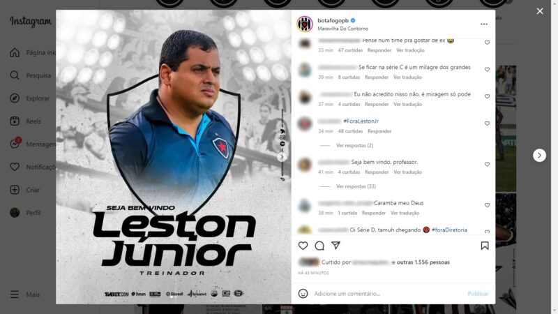 Botafogo-PB anuncia Leston Júnior, e a torcida protesta nas redes sociais