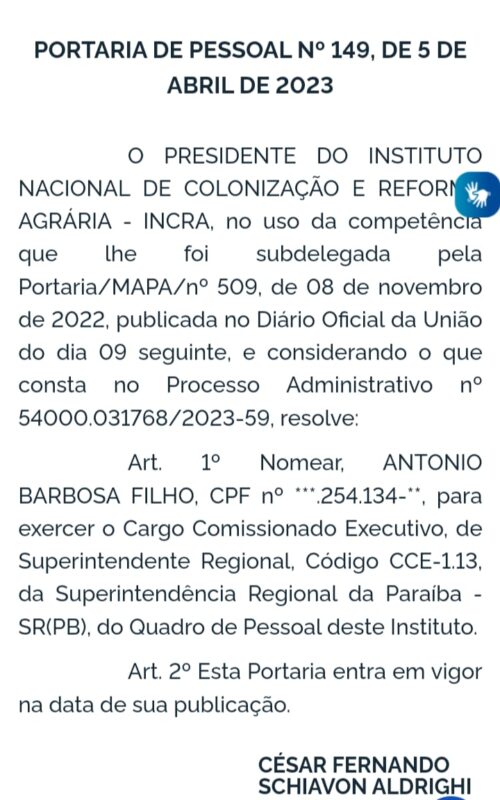 Antônio Barbosa vai comandar o Incra e Paulo Marcelo a Superintendência do Trabalho na Paraíba