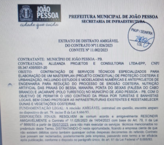 Prefeitura de João Pessoa cancela contrato com empresa que faria projeto de 'engorda' das praias
