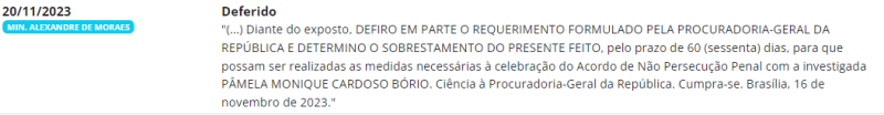 8 de janeiro: Moraes acata pedido da PGR para formalização de acordo com Pâmela Bório