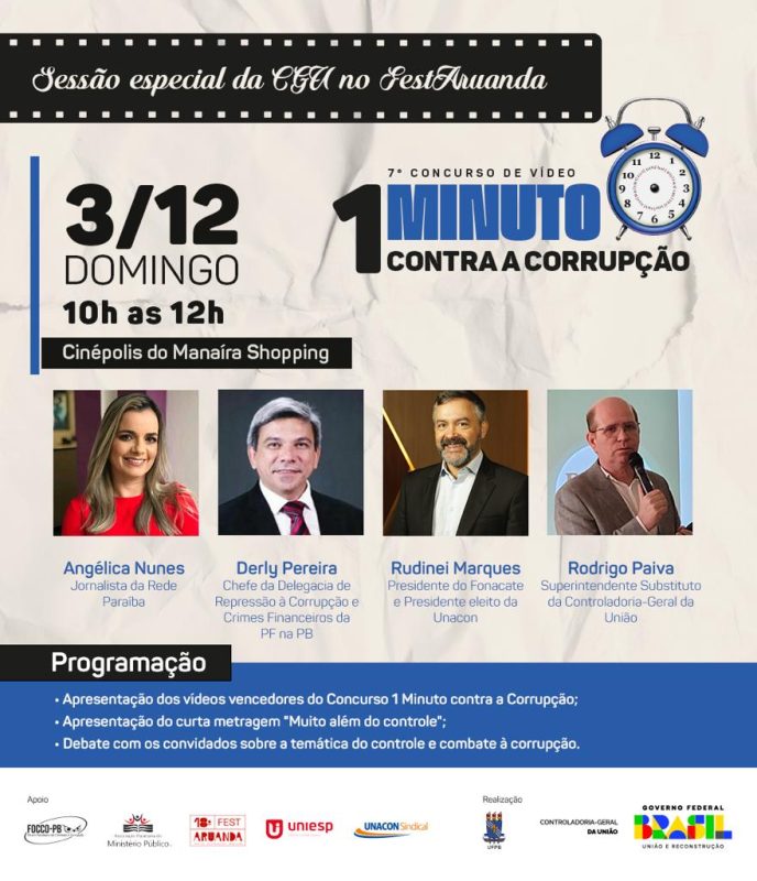 Fest Aruanda: CGU entrega premiação do concurso ‘1 Minuto Contra  a Corrupção’ neste domingo