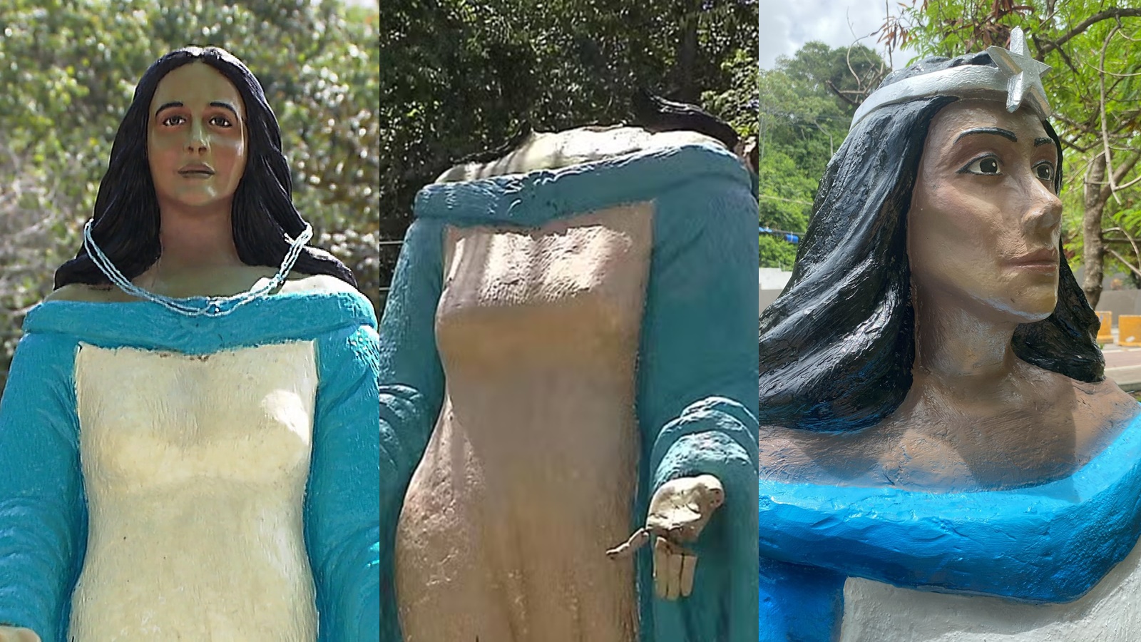 Antes e depois de estátua de iemanjá