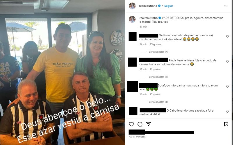 Torcedor do Botafogo-PB, Ricardo Coutinho reage a Bolsonaro com camisa do Belo: “Vade Retro”